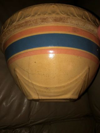 Antique Mccoy Lg Pink Blue Yellow Ware Mixing Bowl Primitive Stoneware Bowl 5