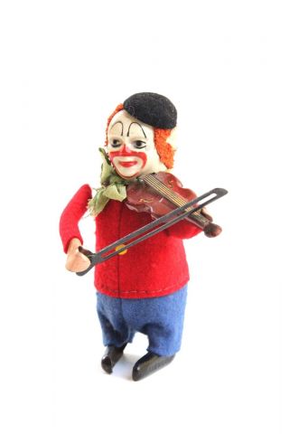 Schuco Tin Wind - Up Toy Clown With Violin (red) : Made In Germany