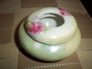 Small Antique Vintage Porcelain Hair Receiver German Roses Vanity Dresser Dish