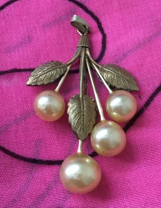 Vintage Antique Gold Pearl Leaf Leaves Flower Charm Pendant Estate Find Vtg Boho