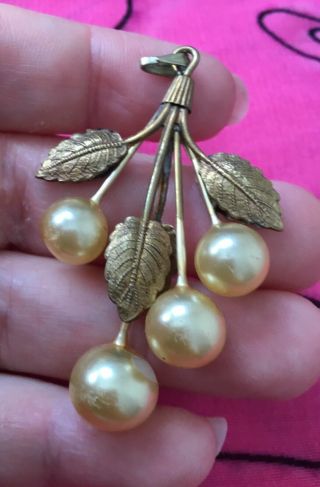 Vintage Antique Gold Pearl Leaf Leaves Flower Charm Pendant Estate Find Vtg Boho 2