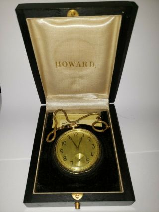 " E Howard " Pocket Watch In 14k Open Face Case - - Wood Box & Papers