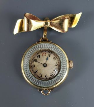 Antique 14k Gold Guilloche Avia 15 Jewel Lapel Pocket Watch