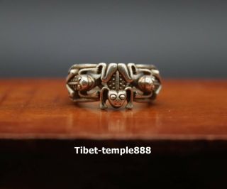 20 Mm China Miao Silver Jewelry Three Frog Toad Bufonid Animal Weave Finger Ring