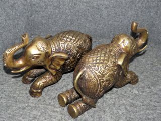 Solid Brass India Elephant Bookends - Antique