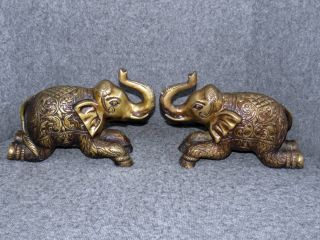Solid Brass India Elephant Bookends - Antique 7