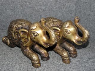 Solid Brass India Elephant Bookends - Antique 8