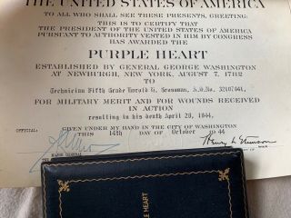 Wwii Us Kia Named Engraved Medal D - Day Training Certificates Group