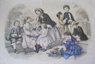 Antique Print of Victorian Children in Ebonised and Gilt frame 2