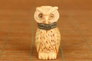 Vintage Old Hand Carving Owl Figure Statue Snuff Bottle Box Noble Netsuke