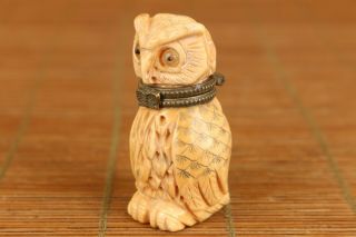 vintage Old Hand Carving owl figure Statue snuff bottle box noble netsuke 2