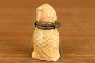 vintage Old Hand Carving owl figure Statue snuff bottle box noble netsuke 3