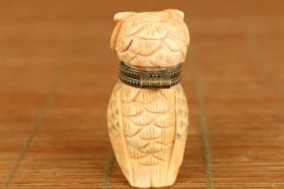 vintage Old Hand Carving owl figure Statue snuff bottle box noble netsuke 4