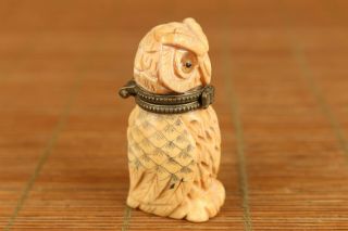vintage Old Hand Carving owl figure Statue snuff bottle box noble netsuke 5
