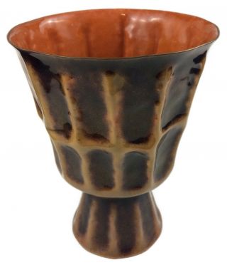 Vintage Mid Century Modern Brutalist Brown Enameled Metal Decorative Vase