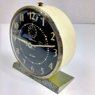 Vintage Ingraham Harmony House Eight - Day Alarm Clock Domed Glass Brass 4