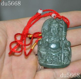 Chinese Natural Old Jade Carving Broadsword Guan Gong Guan Yu God Statue Pendant