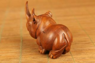 Rare old boxwood hand carving rhinocero statue figue table home deco hand piece 2