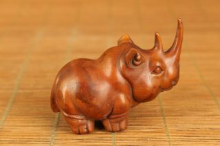 Rare old boxwood hand carving rhinocero statue figue table home deco hand piece 4