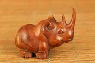 Rare old boxwood hand carving rhinocero statue figue table home deco hand piece 5