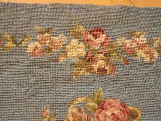 Antique Needlepoint Pettitepoint Panel Floral Flower Basket 14 3/4 x 18 1/2 