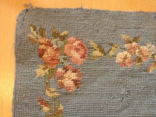 Antique Needlepoint Pettitepoint Panel Floral Flower Basket 14 3/4 x 18 1/2 