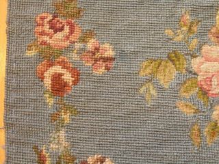 Antique Needlepoint Pettitepoint Panel Floral Flower Basket 14 3/4 x 18 1/2 