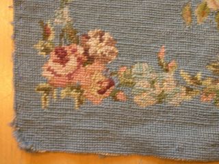 Antique Needlepoint Pettitepoint Panel Floral Flower Basket 14 3/4 x 18 1/2 