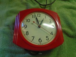 Vintage Telechron 2h19 Red Wall Clock 3