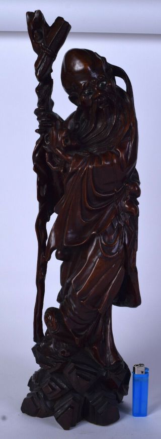 Chinese Wooden Statue Chinese Hardwood Buddha Antique Carving Immortal Qing 19th
