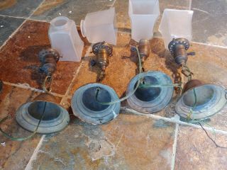 Set Of 4 Arts & Crafts/mission Brass Ceiling Fixture/sconce,  Antique,  Lamp 34