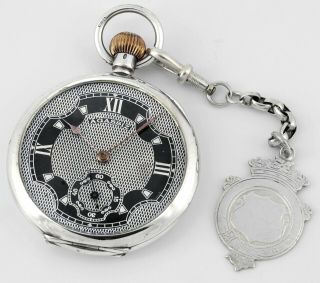 Vintage 1910 Agassiz By Venta All Sterling Silver Pocket Watch And Fob Set
