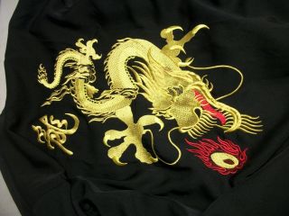 70s Vtg Chinese Blue ESME Silk Blend Robe Kimono Embroidered Gold Dragons Medium 4
