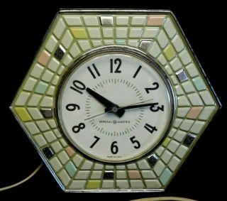Vintage General Electric Hexagon Mosaic Kitchen Wall Clock 2118a Great