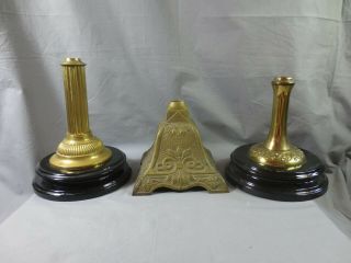 2 Old Brass & Terracotta Duplex Oil Lamp Bases 1 Cast Iron Oil Lamp Base