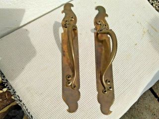 PAIR VINTAGE ART NOUVEAU BRASS DOOR PUSH HANDLES & BACK PUSH FINGER PLATES 16 