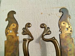 PAIR VINTAGE ART NOUVEAU BRASS DOOR PUSH HANDLES & BACK PUSH FINGER PLATES 16 