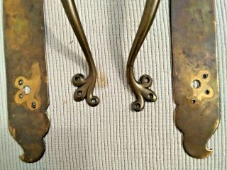 PAIR VINTAGE ART NOUVEAU BRASS DOOR PUSH HANDLES & BACK PUSH FINGER PLATES 16 