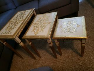 Vintage Set 3 Florentine Tole Gold Gilt Nesting Tables Stacking Italy Hollywood 3