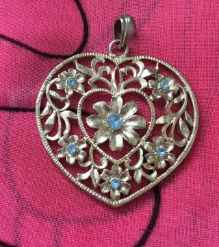 Vintage Antique Silver Crystal Flower Love Heart Charm Pendant Estate Find Vtg
