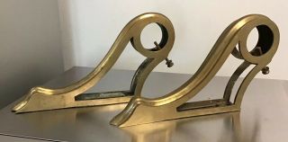 Large Antique Brass Curtain Pole Holders Brackets Victorian Old 1800 