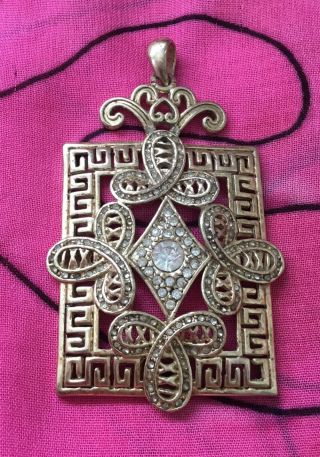 Vintage Antique Gold Signed Vf Diane Von Furstenberg Designer Crystal Pendant