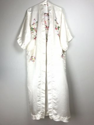 As - Is Vintage Peacock Brand Embroidered 100 Silk Chinese Robe,  Missing Belt M