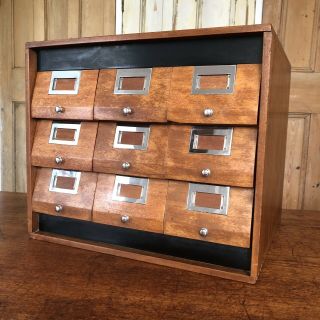 Vintage Mid Century Teak And Chrome Index Drawers Cabinet Bank Of Drawers