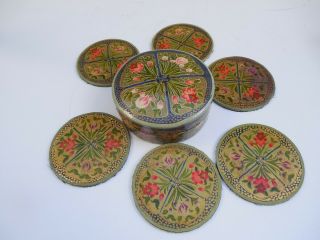 Vintage Art Nouveau Style Set Of 6 Paper Mache Coasters