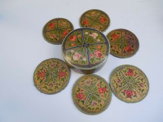 Vintage Art nouveau style Set of 6 Paper Mache Coasters 2