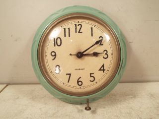 Vintage Sangamo Green Enamel Electric Wall Clock - Thomaston,  Ct - No Cord