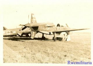 Org.  Photo: Us Soldier W/ Abandoned Luftwaffe Dornier Do.  335 Fighter Plane
