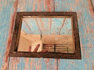 Vintage Old Wooden Hand Carved Frame Small Shaving / Makeup Mirror M13