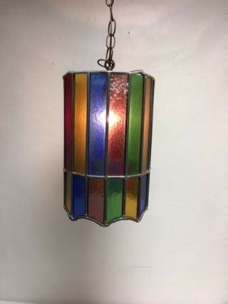 Vintage Stained Glass Leaded Light Chandelier Old Retro 8 Available
